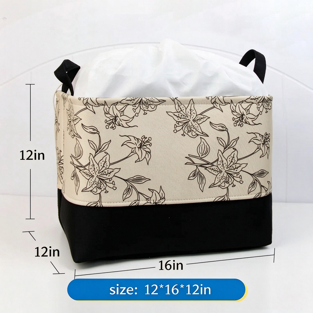 Fabric Drawstring Storage Bin, Dustproof Large Capacity Storage Basket for Clothes & Comforters 12''x16''x12''