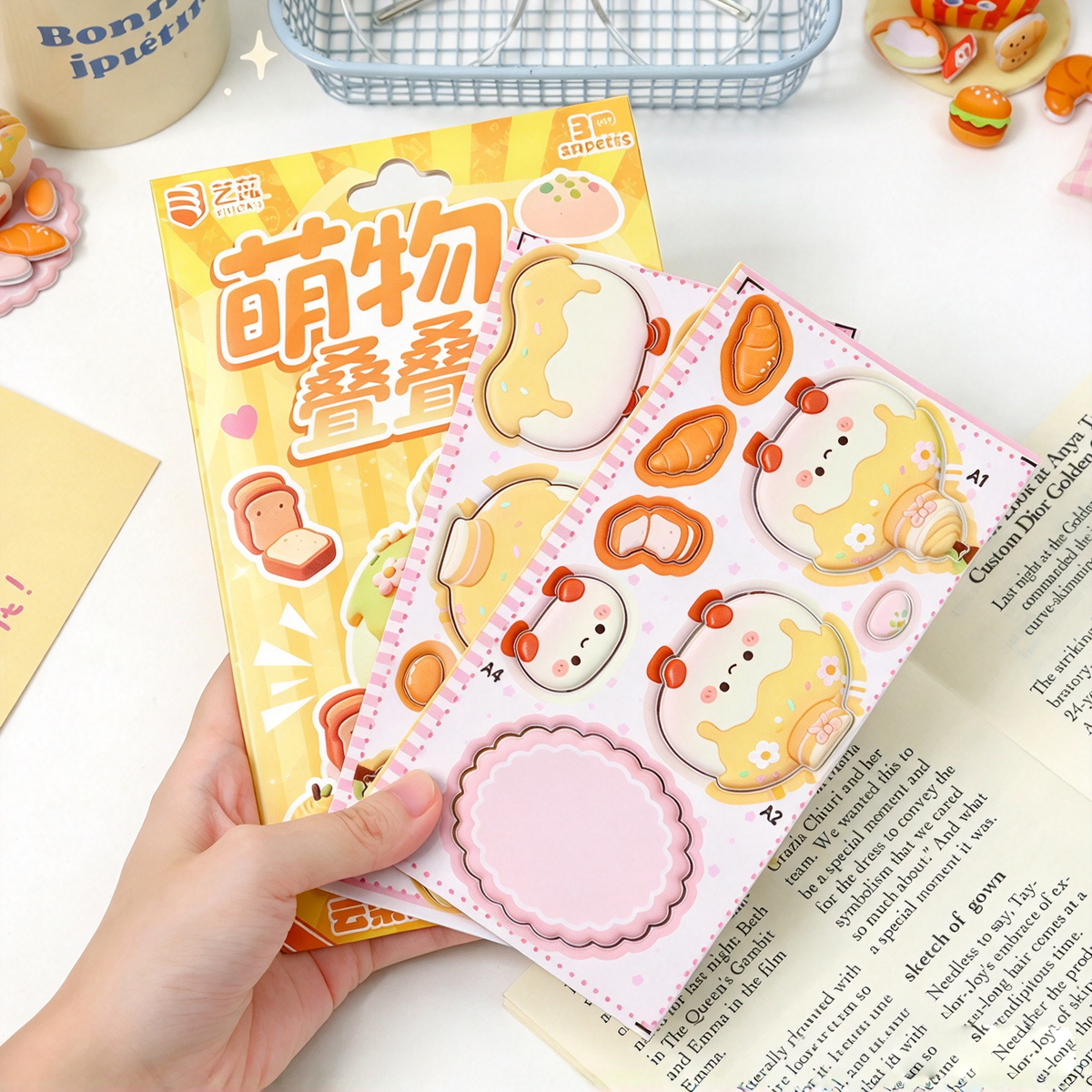 4pcs 3D Foam Stackable Stickers, Cute Cartoon DIY Handmade Decal, Stress Relief Desktop Ornament for Kids & Craft Lovers