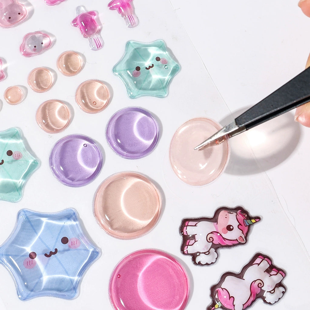 4pcs 3D Cute Stackable Stickers, Transparent Jelly Layered Stacking Decals for DIY Scrapbooking, Journal