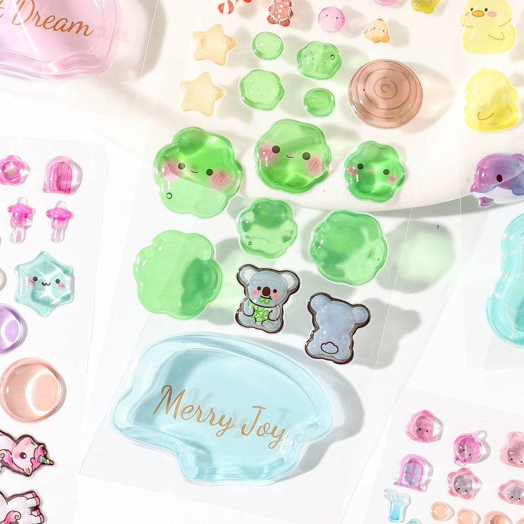 4pcs 3D Cute Stackable Stickers, Transparent Jelly Layered Stacking Decals for DIY Scrapbooking, Journal