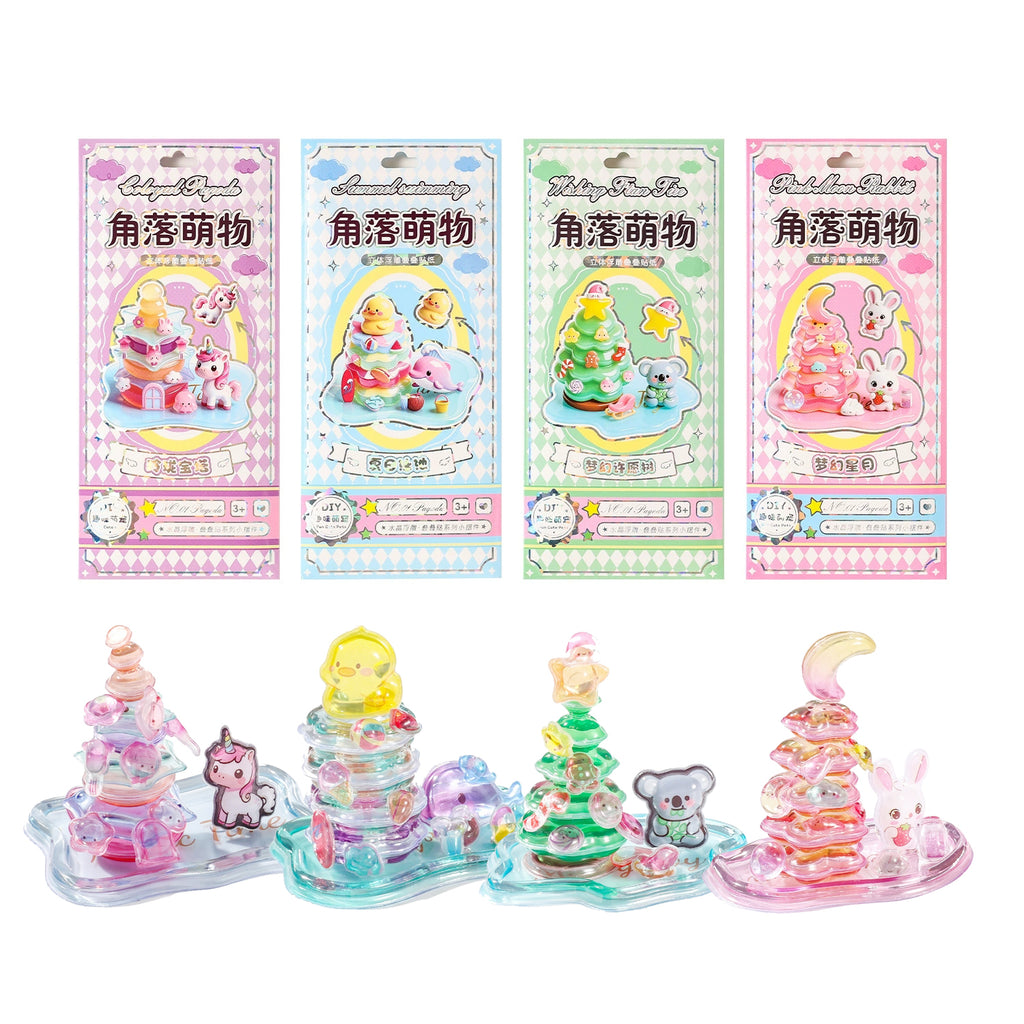 4pcs 3D Cute Stackable Stickers, Transparent Jelly Layered Stacking Decals for DIY Scrapbooking, Journal