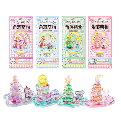 4pcs 3D Cute Stackable Stickers, Transparent Jelly Layered Stacking Decals for DIY Scrapbooking, Journal