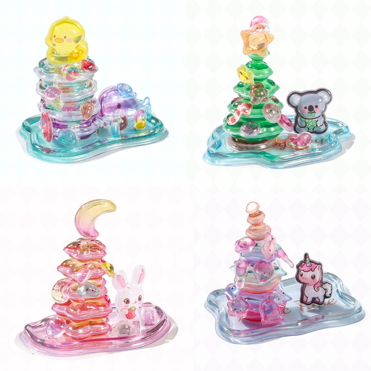 4pcs 3D Cute Stackable Stickers, Transparent Jelly Layered Stacking Decals for DIY Scrapbooking, Journal
