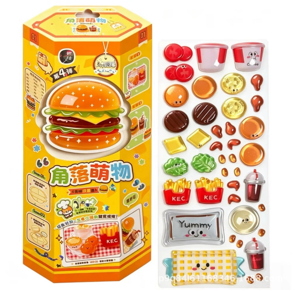 4pcs 3D Crystal Food Toy Stickers | Mini DIY Miniature Food Kit for Scrapbooking & Decoration