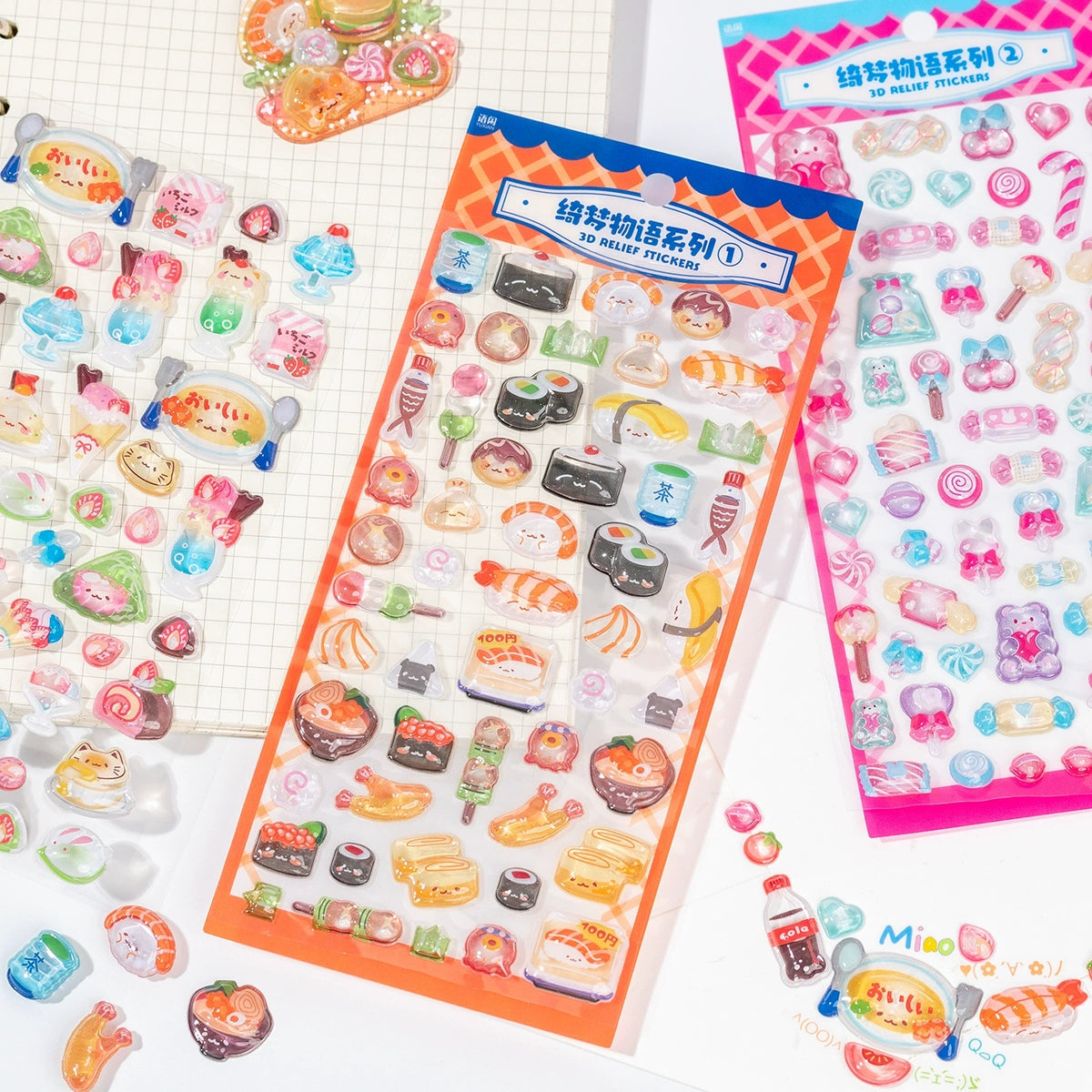 4pcs 3D Embossed Miniature Food Play Stickers, Cute Bean Stickers, Clear K-pop Deco Stickers, Kids Cartoon Journal DIY Craft Decals
