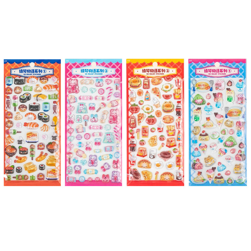 4pcs 3D Embossed Miniature Food Play Stickers, Cute Bean Stickers, Clear K-pop Deco Stickers, Kids Cartoon Journal DIY Craft Decals