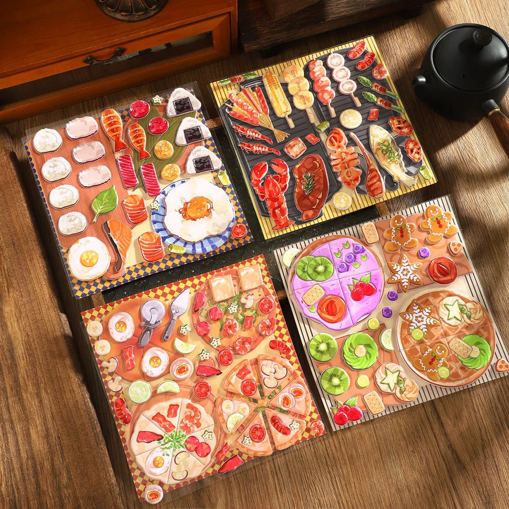 4pcs 3D Embossed Miniature Food Play Cute Bean Stickers, Clear Decorative Stickers, Kids Cartoon Journaling