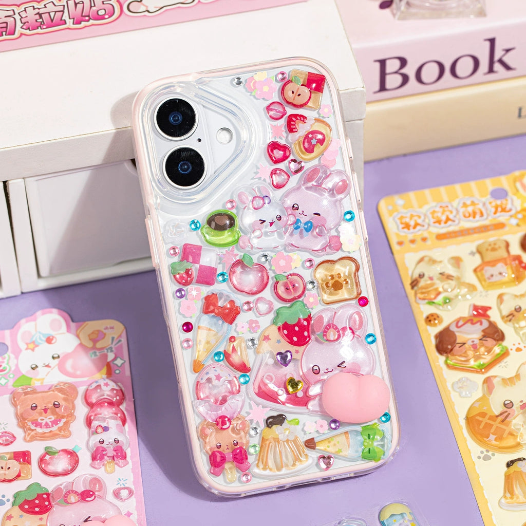 4pcs 3D Squishy Embossed Butt Stickers, Cute Cartoon Animal Puffy Bubble Stickers, Deco Stickers for Kuku Card & Phone Case