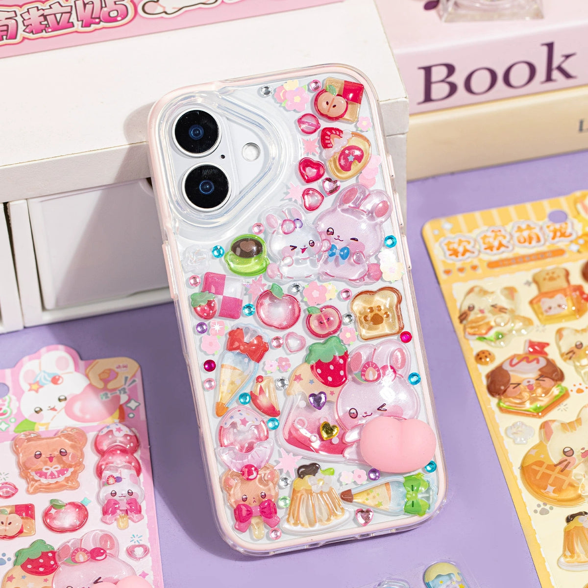 4pcs 3D Squishy Embossed Butt Stickers, Cute Cartoon Animal Puffy Bubble Stickers, Deco Stickers for Kuku Card & Phone Case