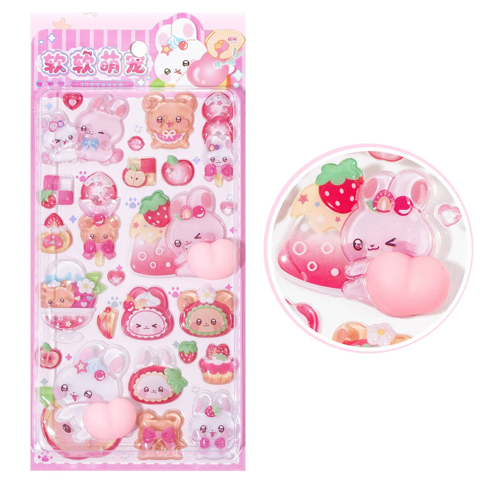 4pcs 3D Squishy Embossed Butt Stickers, Cute Cartoon Animal Puffy Bubble Stickers, Deco Stickers for Kuku Card & Phone Case