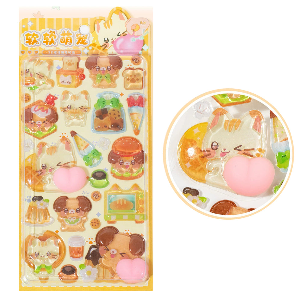 4pcs 3D Squishy Embossed Butt Stickers, Cute Cartoon Animal Puffy Bubble Stickers, Deco Stickers for Kuku Card & Phone Case