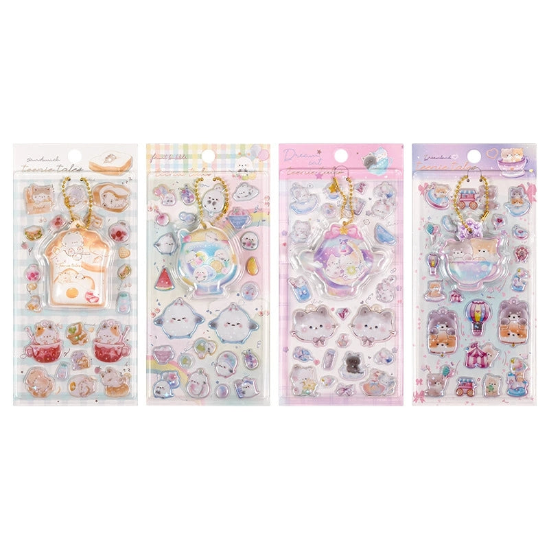 4pcs 3D Embossed Stickers | Cute Cartoon Stress Relief Decals for Kids