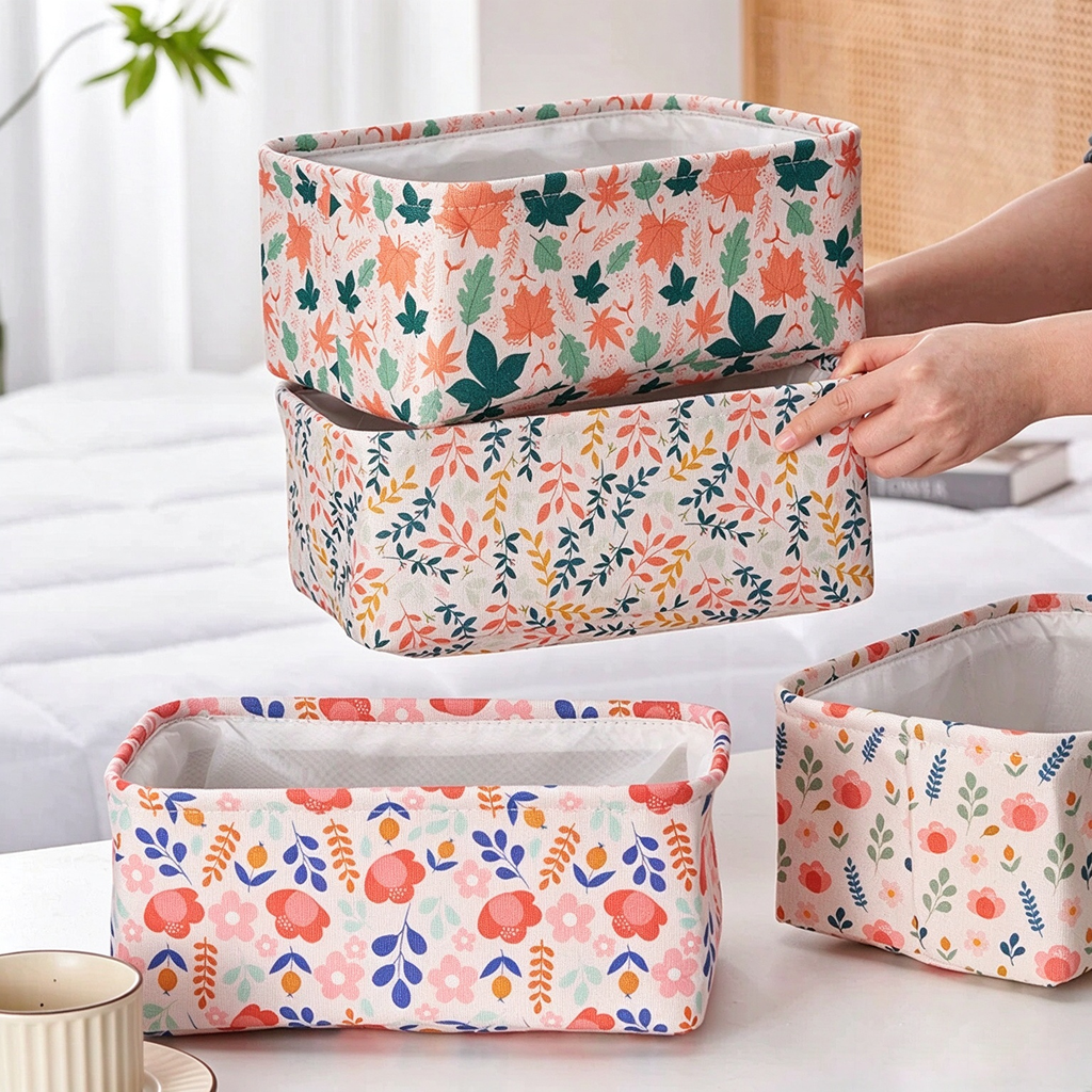 4pcs 3-Layer Fabric Storage Box, Thickened Storage Bin, Desktop Organizer for Underwear & Socks 11.8" × 7.9" × 4.7"
