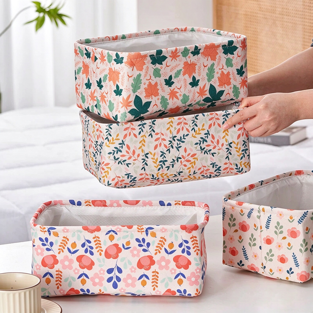 4pcs 3-Layer Fabric Storage Box, Thickened Storage Bin, Desktop Organizer for Underwear & Socks 11.8" × 7.9" × 4.7"