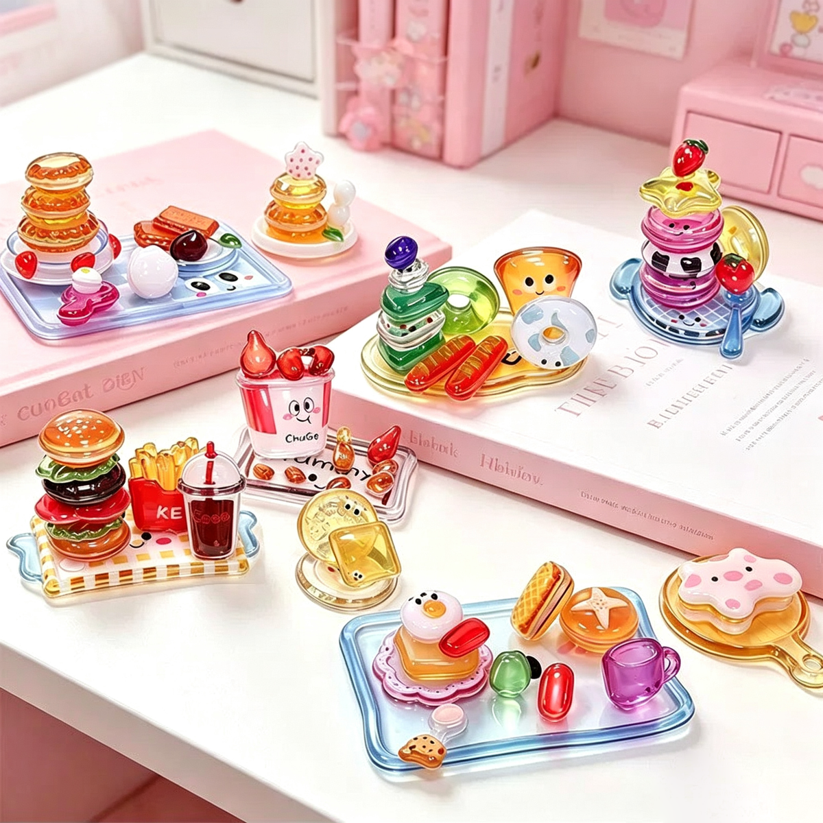 4pcs 3D Crystal Food Toy Stickers | Mini DIY Miniature Food Kit for Scrapbooking & Decoration