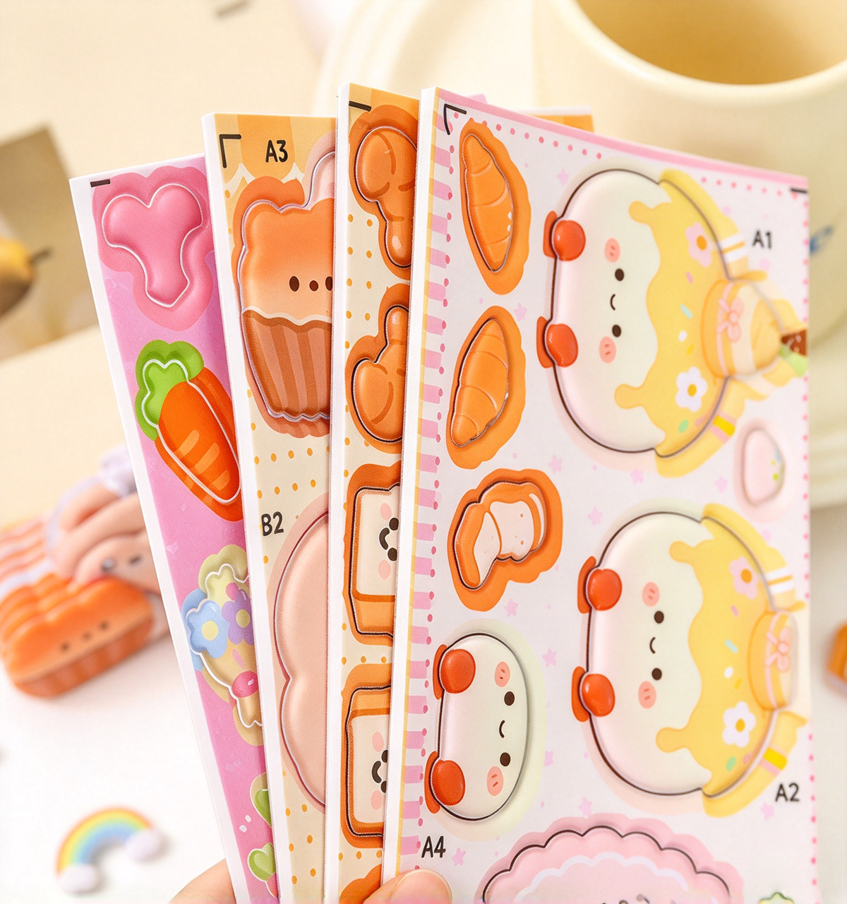 4pcs 3D Foam Stackable Stickers, Cute Cartoon DIY Handmade Decal, Stress Relief Desktop Ornament for Kids & Craft Lovers