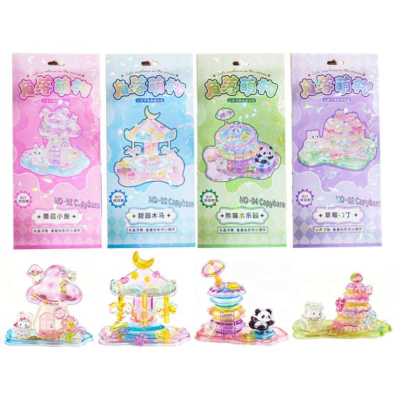 4pcs DIY 3D Embossed Stacking Stickers Ornament | Cute Crystal Stackable Stress Relief Craft Toy