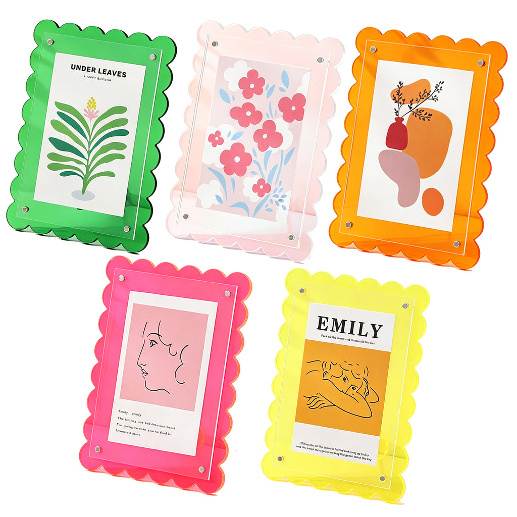 5pcs Acrylic Magnetic Photo Frame, Wavy Edge Instax Polaroid Picture Frame, Clear Desktop Display for Living Room Bedroom
