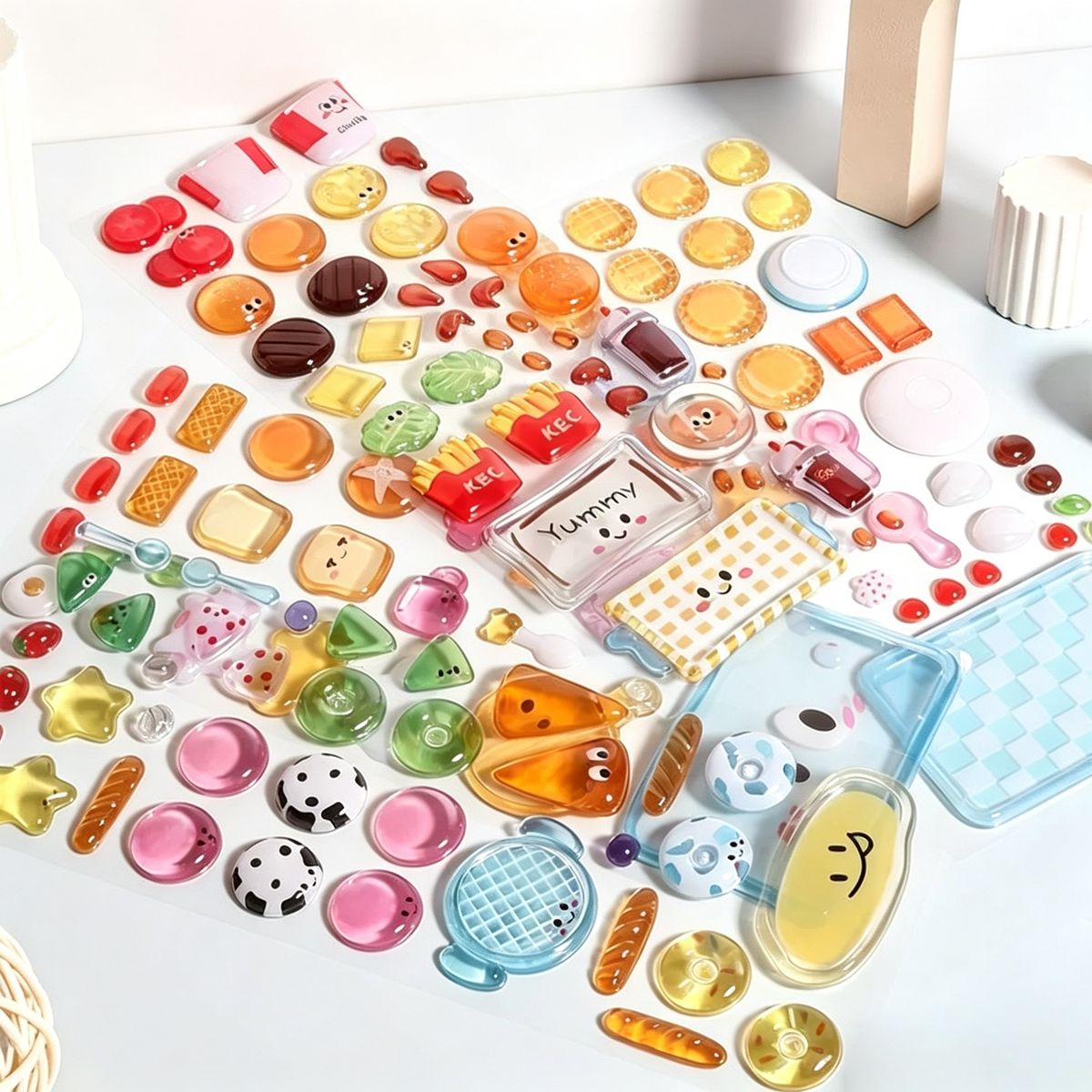 4pcs 3D Crystal Food Toy Stickers | Mini DIY Miniature Food Kit for Scrapbooking & Decoration