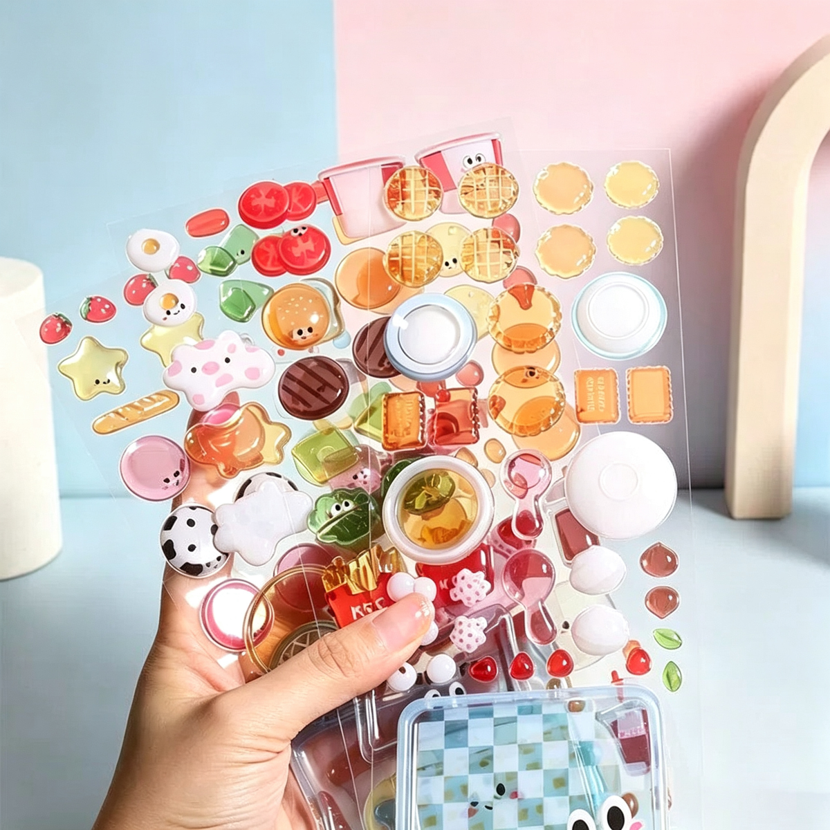 4pcs 3D Crystal Food Toy Stickers | Mini DIY Miniature Food Kit for Scrapbooking & Decoration