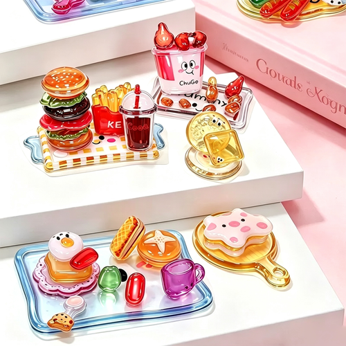 4pcs 3D Crystal Food Toy Stickers | Mini DIY Miniature Food Kit for Scrapbooking & Decoration