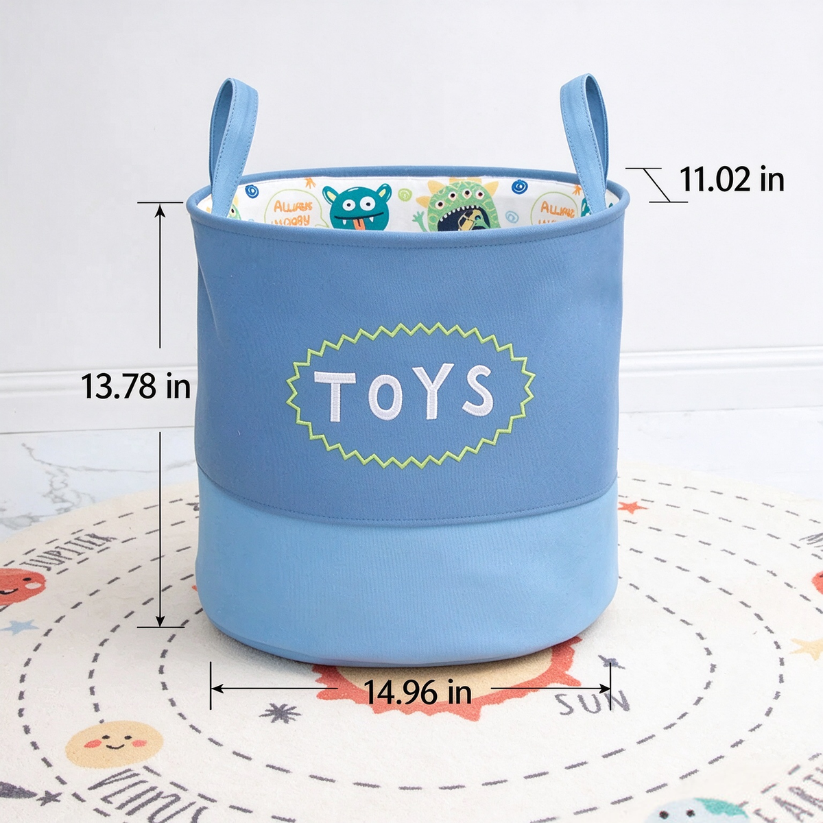 3-Layer Thick Fabric Toy Storage Bin, Collapsible Large Capacity Organizer Basket for Kids Playroom 11.02" × 14.96" × 13.78"