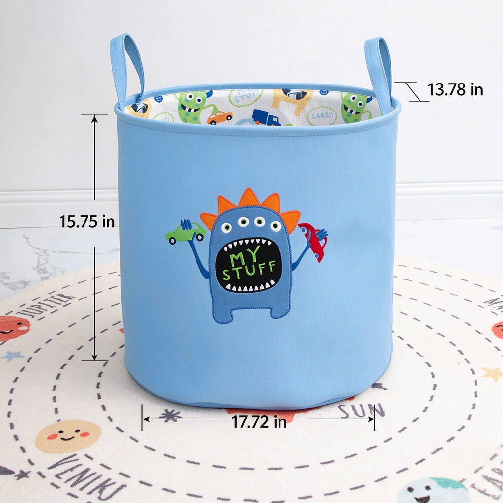 3-Layer Thick Fabric Toy Storage Bin, Collapsible Large Capacity Organizer Basket for Kids Playroom 13.78" × 17.72" × 15.75"