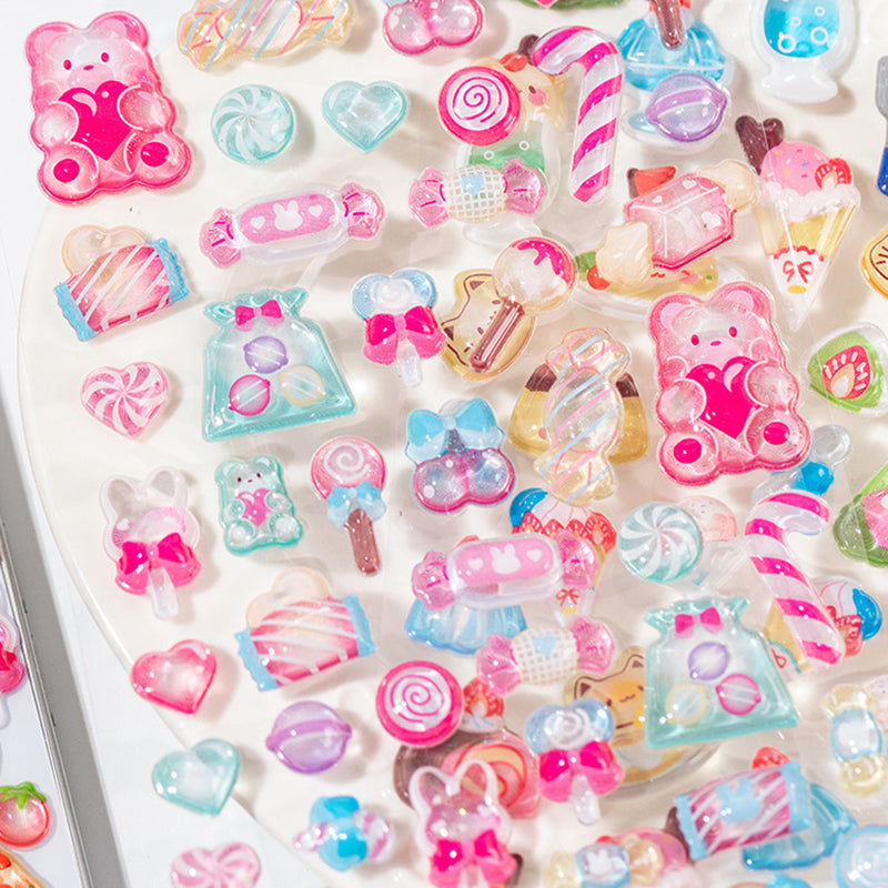 4pcs 3D Embossed Miniature Food Play Stickers, Cute Bean Stickers, Clear K-pop Deco Stickers, Kids Cartoon Journal DIY Craft Decals