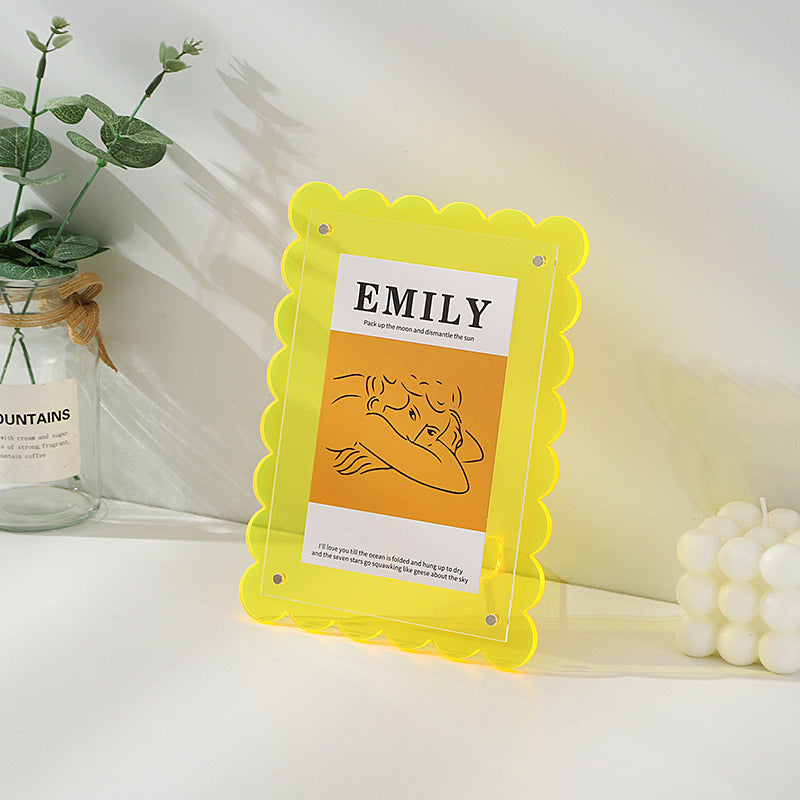 5pcs Acrylic Magnetic Photo Frame, Wavy Edge Instax Polaroid Picture Frame, Clear Desktop Display for Living Room Bedroom