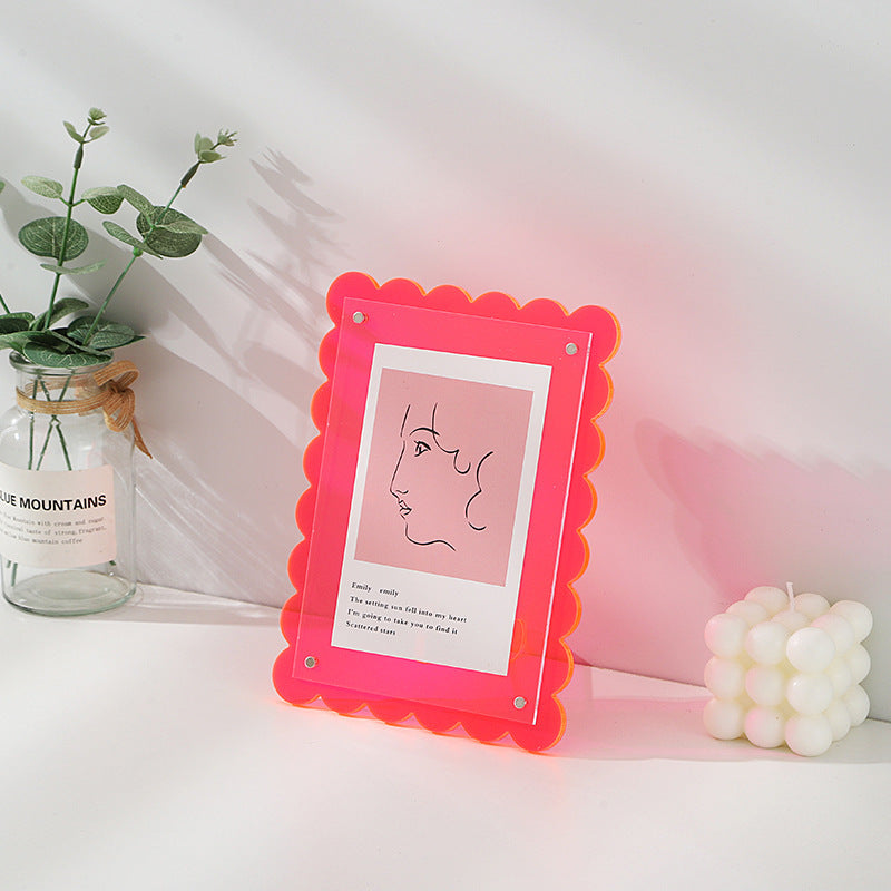 5pcs Acrylic Magnetic Photo Frame, Wavy Edge Instax Polaroid Picture Frame, Clear Desktop Display for Living Room Bedroom