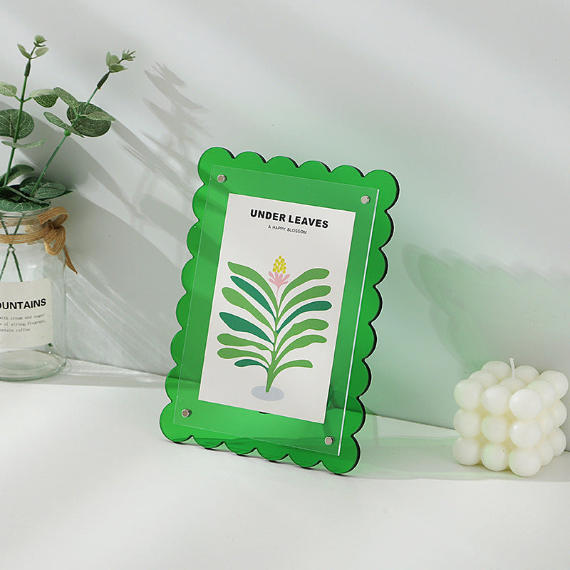 5pcs Acrylic Magnetic Photo Frame, Wavy Edge Instax Polaroid Picture Frame, Clear Desktop Display for Living Room Bedroom
