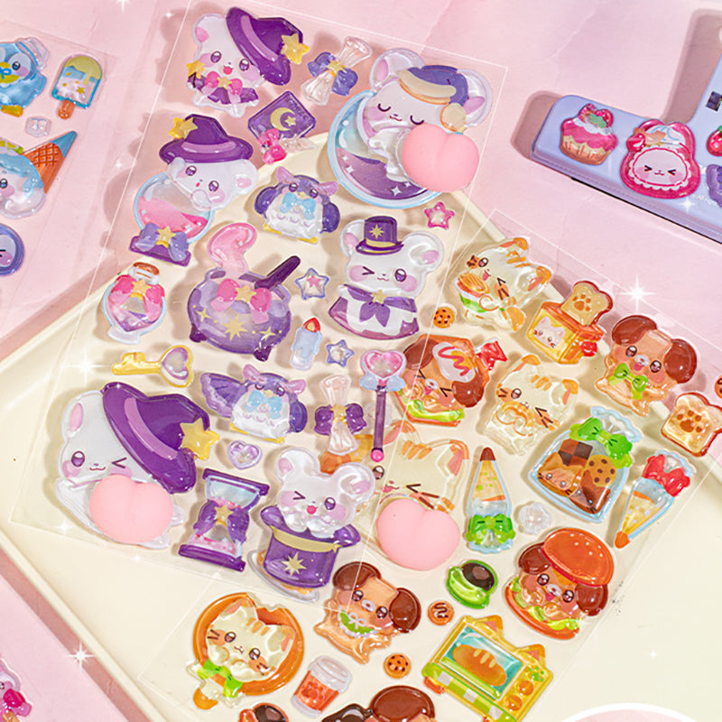 4pcs 3D Squishy Embossed Butt Stickers, Cute Cartoon Animal Puffy Bubble Stickers, Deco Stickers for Kuku Card & Phone Case