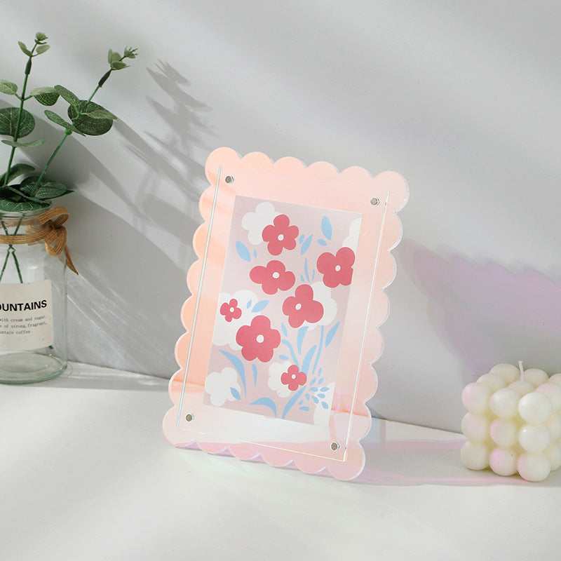 5pcs Acrylic Magnetic Photo Frame, Wavy Edge Instax Polaroid Picture Frame, Clear Desktop Display for Living Room Bedroom