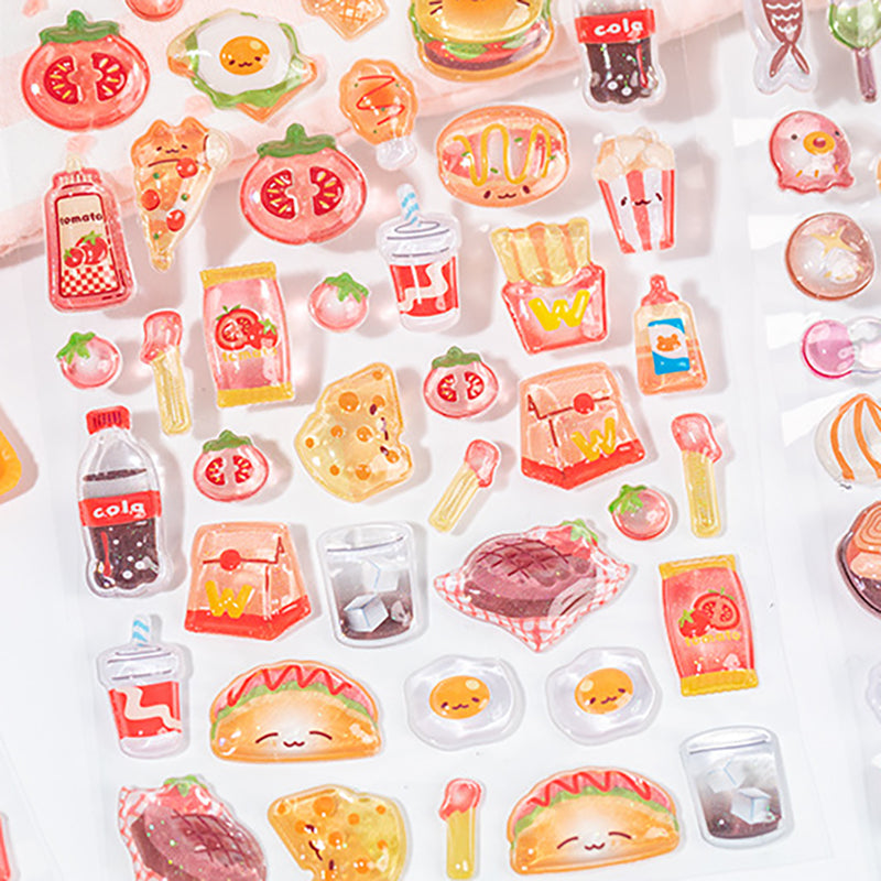 4pcs 3D Embossed Miniature Food Play Stickers, Cute Bean Stickers, Clear K-pop Deco Stickers, Kids Cartoon Journal DIY Craft Decals