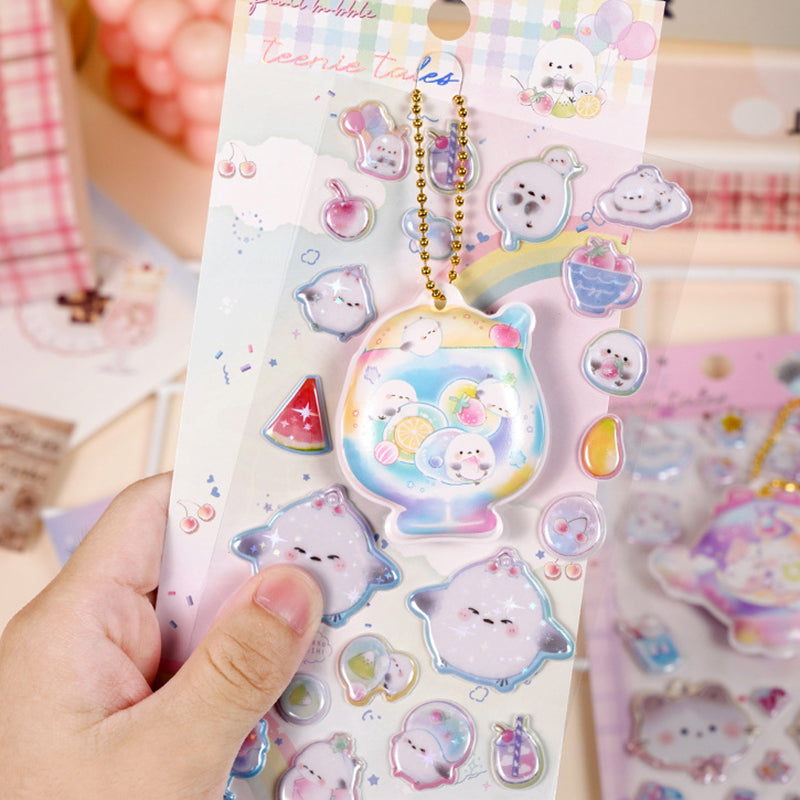 4pcs 3D Embossed Stickers | Cute Cartoon Stress Relief Decals for Kids