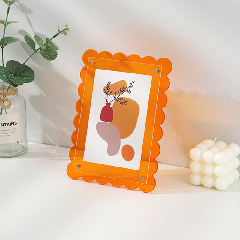 5pcs Acrylic Magnetic Photo Frame, Wavy Edge Instax Polaroid Picture Frame, Clear Desktop Display for Living Room Bedroom