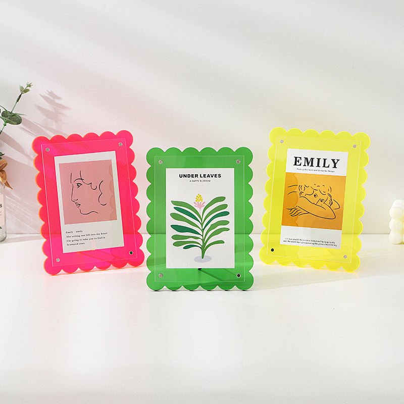 5pcs Acrylic Magnetic Photo Frame, Wavy Edge Instax Polaroid Picture Frame, Clear Desktop Display for Living Room Bedroom