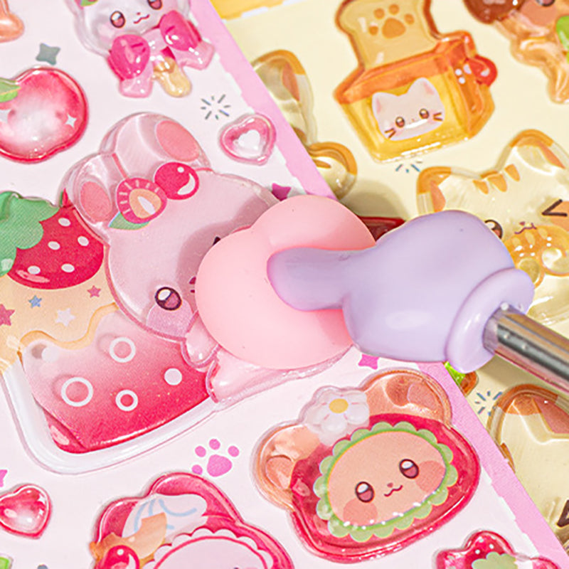 4pcs 3D Squishy Embossed Butt Stickers, Cute Cartoon Animal Puffy Bubble Stickers, Deco Stickers for Kuku Card & Phone Case