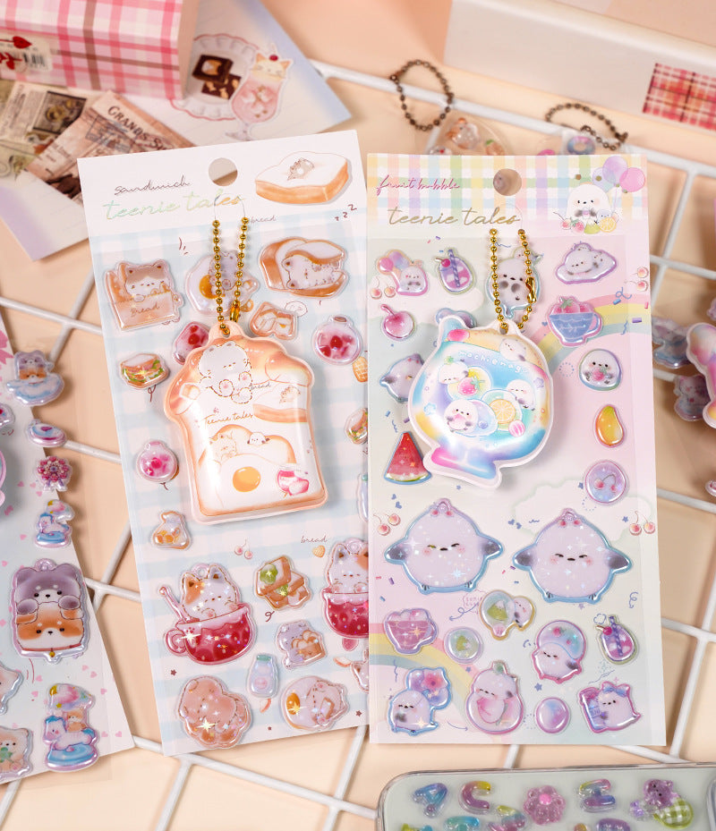 4pcs 3D Embossed Stickers | Cute Cartoon Stress Relief Decals for Kids