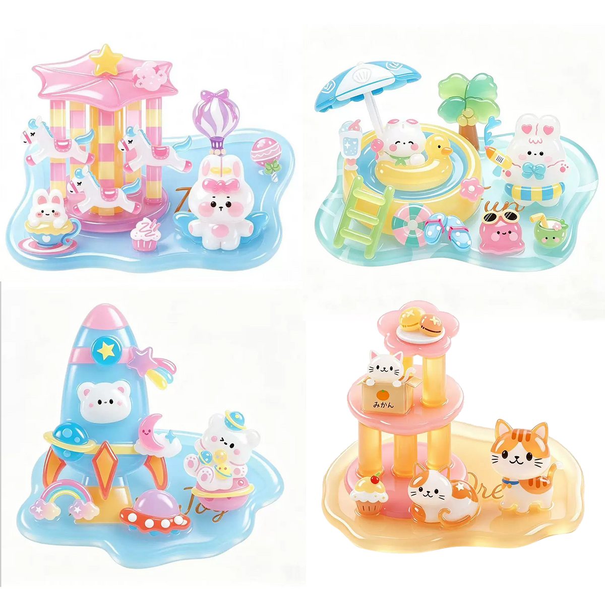 4pcs 3D Stackable Stickers, Transparent Jelly Layered Stacking Decals for DIY Scrapbooking, Journal