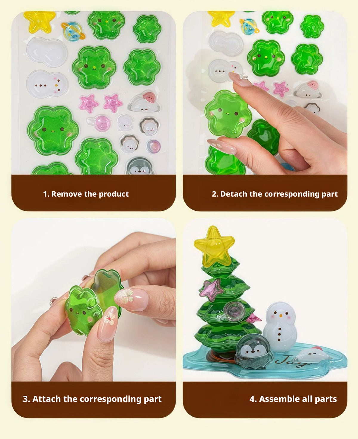4pcs 3D Stackable Stickers, Transparent Jelly Layered Stacking Decals for DIY Scrapbooking, Journal, Phone Case Decor